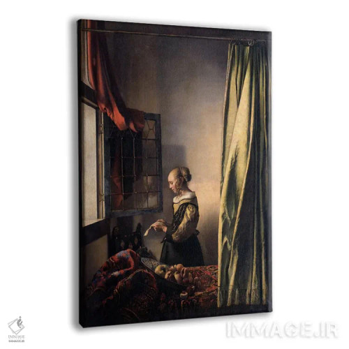 تابلو دختری در حال خواندن نامه کنار پنجره باز اثر یوهانس ورمیر (نقاش هلندی) - نمای پرسپکتیو محصول