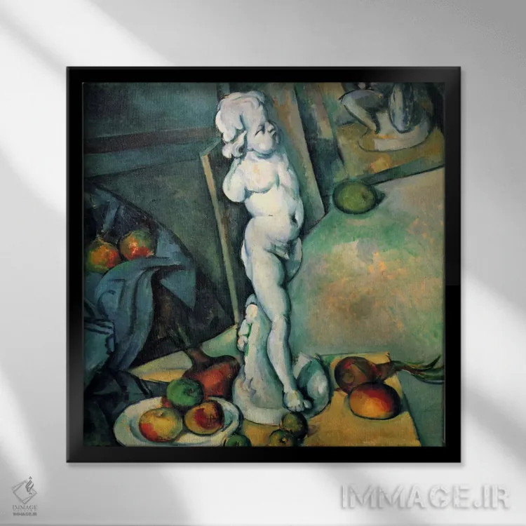 تابلو طبیعت بیجان با فرشته کوچک اثر پل سزان - نمای قابدار مشکی