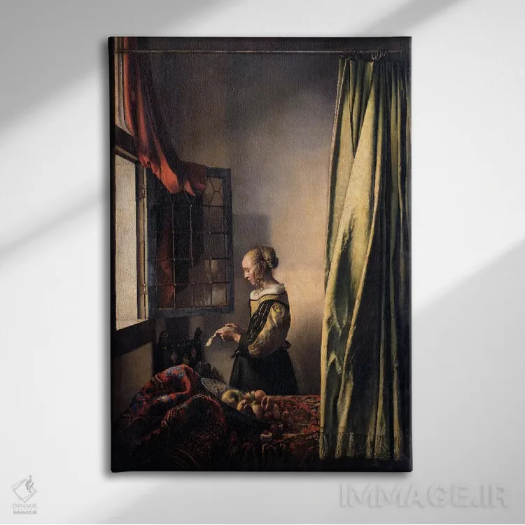 تابلو دختری در حال خواندن نامه کنار پنجره باز اثر یوهانس ورمیر (نقاش هلندی) - نمای روبهرو روی دیوار