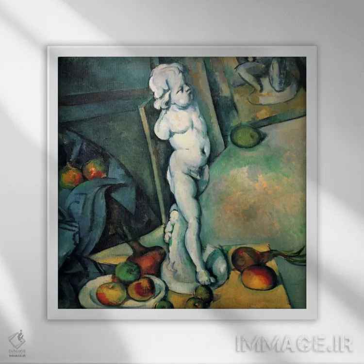 تابلو طبیعت بیجان با فرشته کوچک اثر پل سزان - نمای قابدار سفید