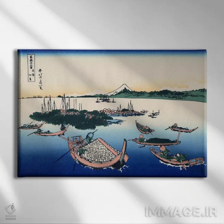 تابلو جزیره تسوکادا در استان موساشی (ژاپن) اثر کاتسوشیکا هوکوسای (نقاش و هنرمند ژاپنی) - نمای روبهرو روی دیوار