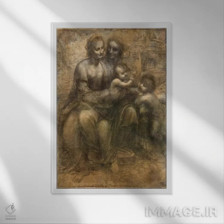 تابلو مریم مقدس و کودک به همراه سنت آن و یحیی تعمیددهنده اثر لئوناردو داوینچی (نقاش و مخترع ایتالیایی) - نمای قابدار سفید