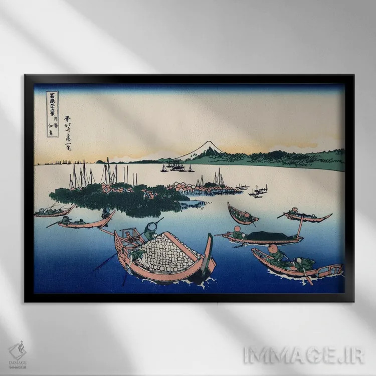 تابلو جزیره تسوکادا در استان موساشی (ژاپن) اثر کاتسوشیکا هوکوسای (نقاش و هنرمند ژاپنی) - نمای قابدار مشکی