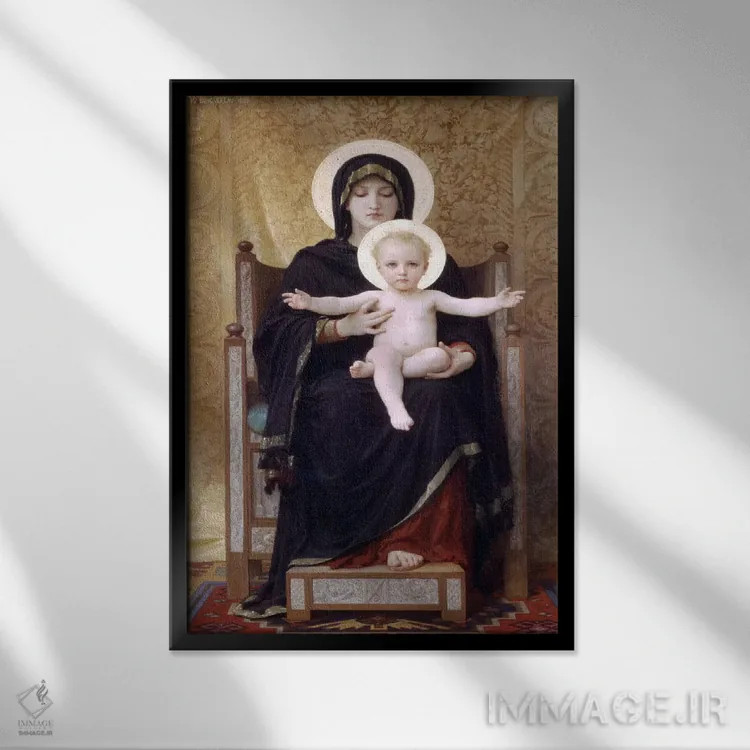 تابلو مدونای نشسته (مادون اسی) اثر ویلیام-آدولف بوگرئو (نقاش آکادمیک فرانسوی) - نمای قابدار مشکی