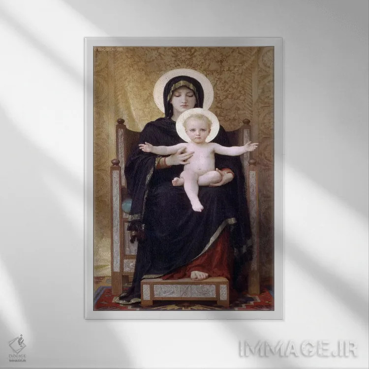 تابلو مدونای نشسته (مادون اسی) اثر ویلیام-آدولف بوگرئو (نقاش آکادمیک فرانسوی) - نمای قابدار سفید