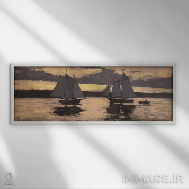 تابلو ناوگان ماهیگیری اسقومری گلاستر در غروب اثر وینسلو هومر - نمای قابدار سفید