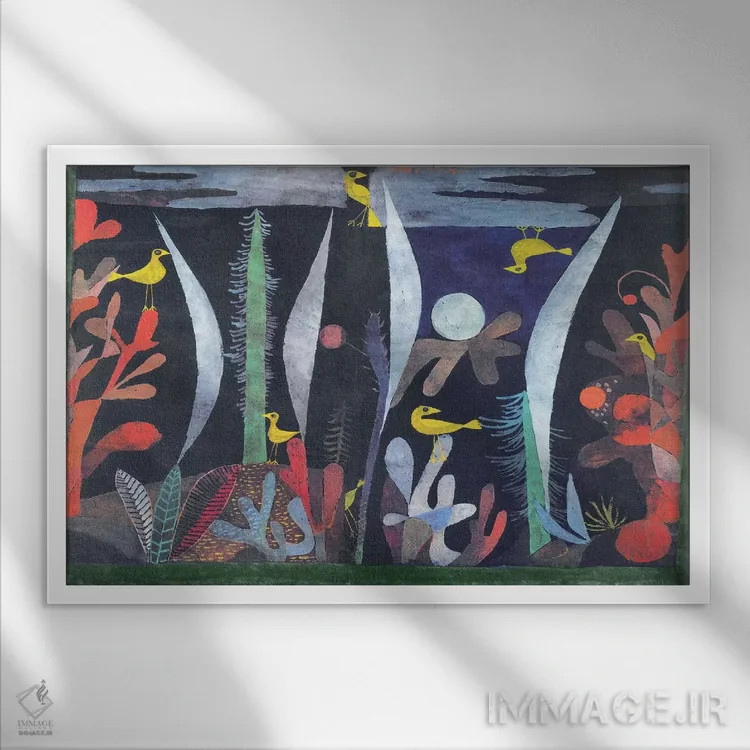 تابلو منظره با پرندگان زرد اثر پل کله - نمای قابدار سفید