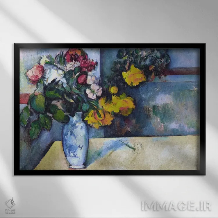 تابلو طبیعت بیجان: گلها در گلدان اثر پل سزان - نمای قابدار مشکی
