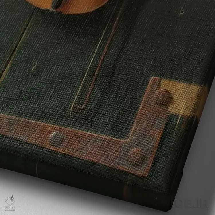 تابلو ویولن قدیمی اثر ویلیام مایکل هارنت (نقاش طبیعت بیجان آمریکایی) - نمای نزدیک بافت بوم