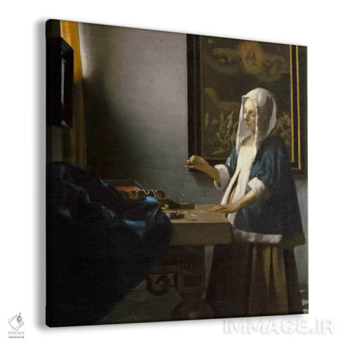 تابلو زن با ترازو اثر یوهانس ورمیر (نقاش هلندی) - نمای پرسپکتیو محصول