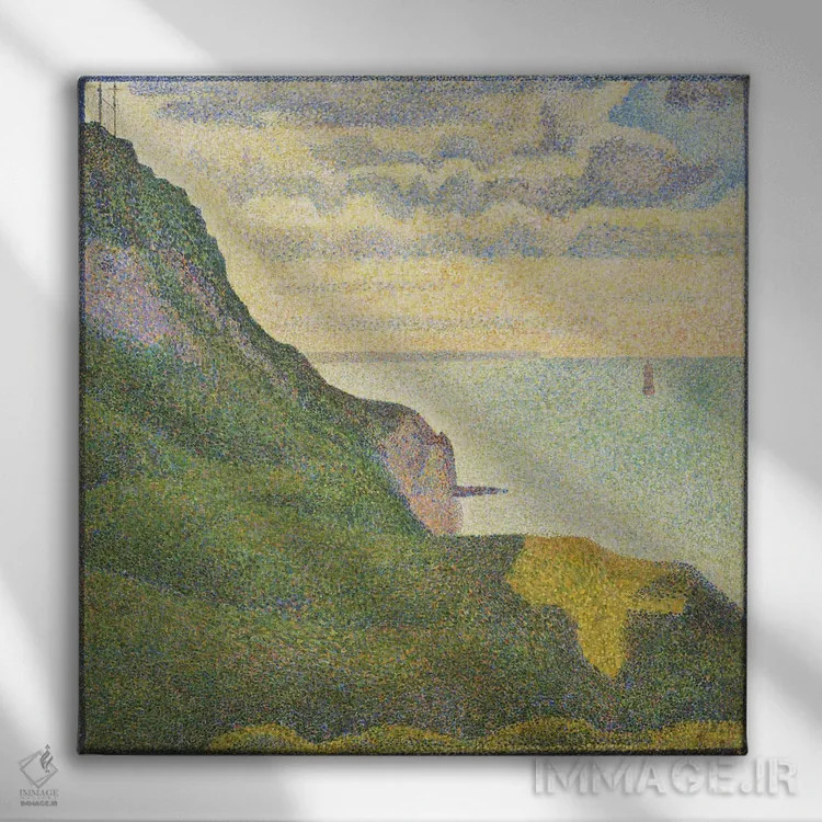 تابلو منظرهٔ دریایی در پورت-آن-بسن (نرماندی) اثر ژرژ سورا (نقاش نئوامپرسیونیست فرانسوی) - نمای روبهرو روی دیوار