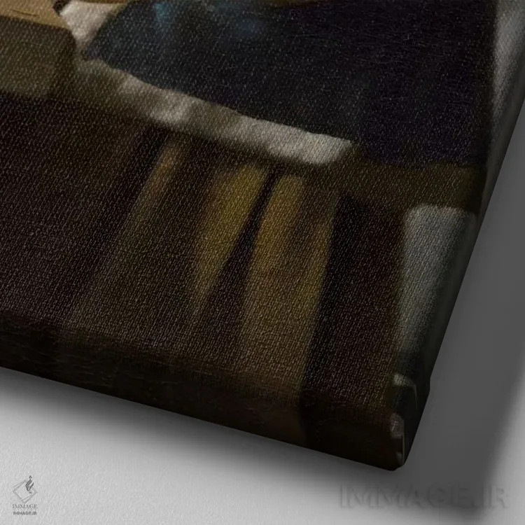 تابلو زن با ترازو اثر یوهانس ورمیر (نقاش هلندی) - نمای نزدیک بافت بوم