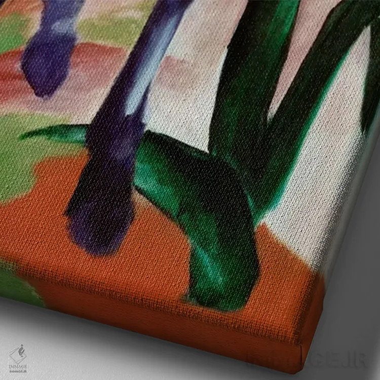 تابلو اسب آبی اثر فرانتس مارک (نقاش اکسپرسیونیست آلمانی) - نمای نزدیک بافت بوم