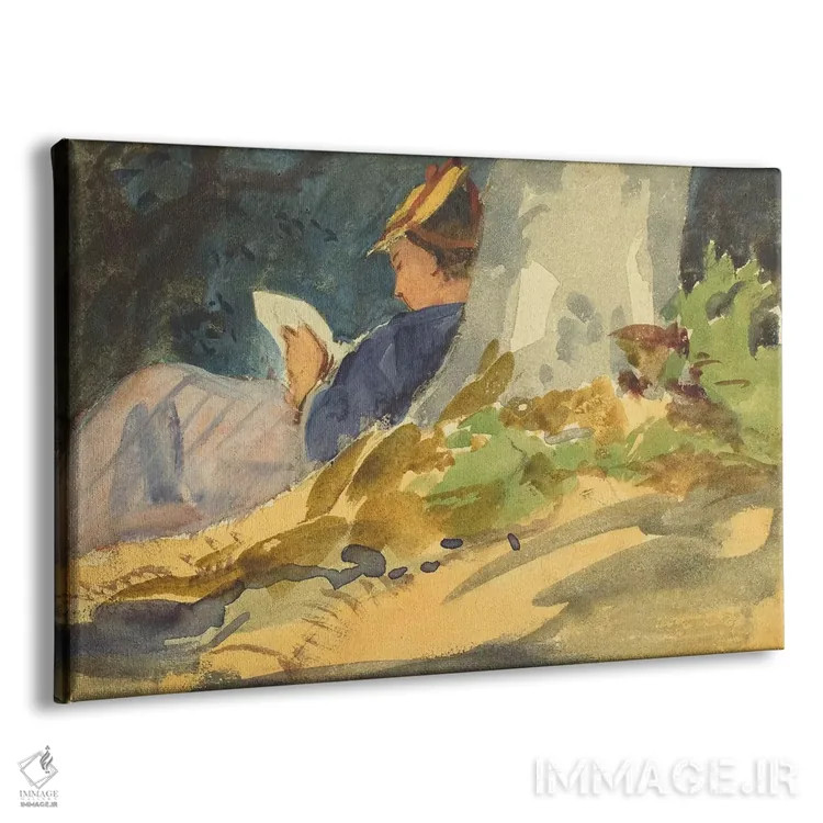 تابلو زن در حال کتاب خواندن در طبیعت اثر هنرمند ناشناس - نمای پرسپکتیو محصول