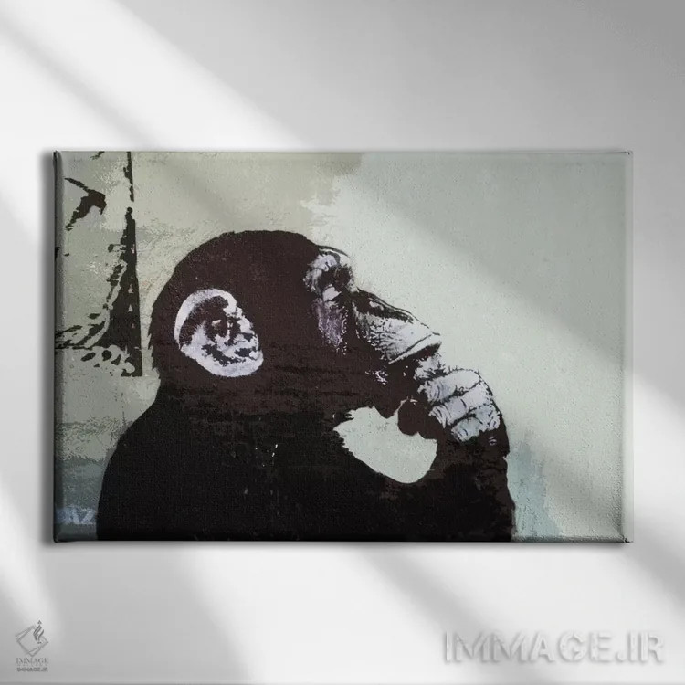 تابلو میمون متفکر اثر هنرمند ناشناس - نمای روبهرو روی دیوار