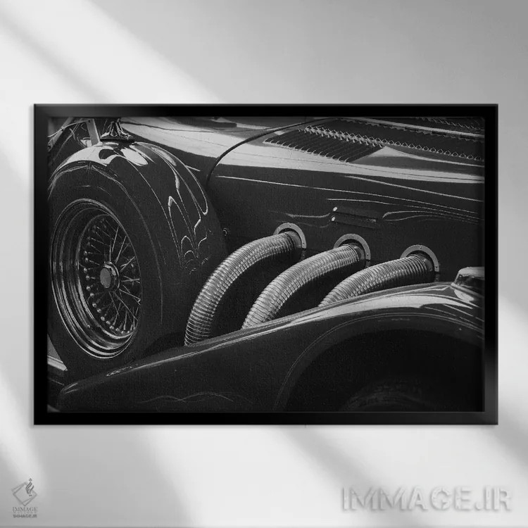 تابلو خودروی قدیمی سیاه و سفید اثر هنرمند ناشناس - نمای قابدار مشکی