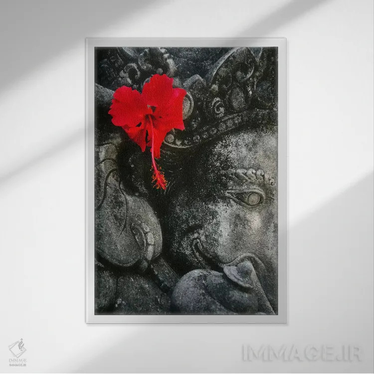 تابلو تندیس گانش (خدای هندو) اثر هنرمند ناشناس - نمای قابدار سفید