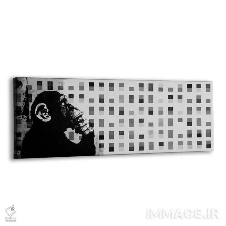 تابلو میمون متفکر نقطهای سیاه و سفید (پانوراما) اثر هنرمند ناشناس - نمای پرسپکتیو محصول