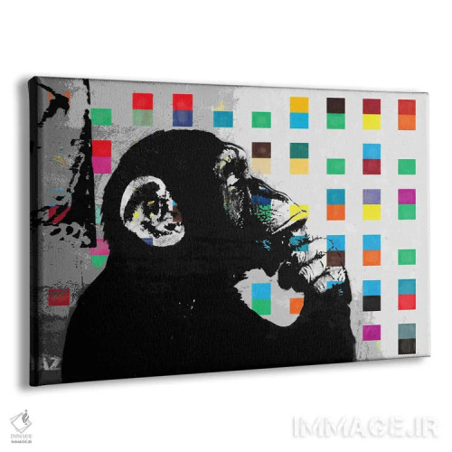 تابلو میمون متفکر نقطهای (نمای نزدیک) اثر هنرمند ناشناس - نمای پرسپکتیو محصول