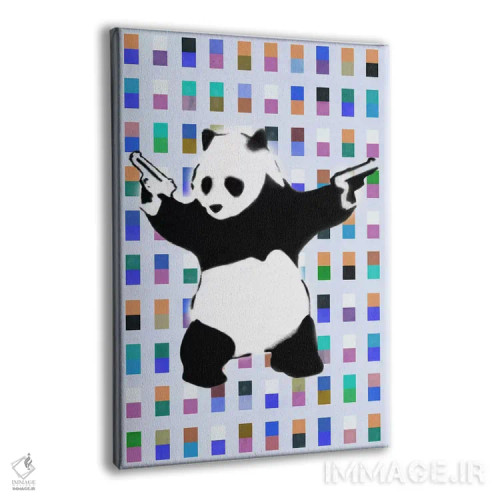 تابلو پاندای مسلح نقطهای رنگی اثر هنرمند ناشناس - نمای پرسپکتیو محصول