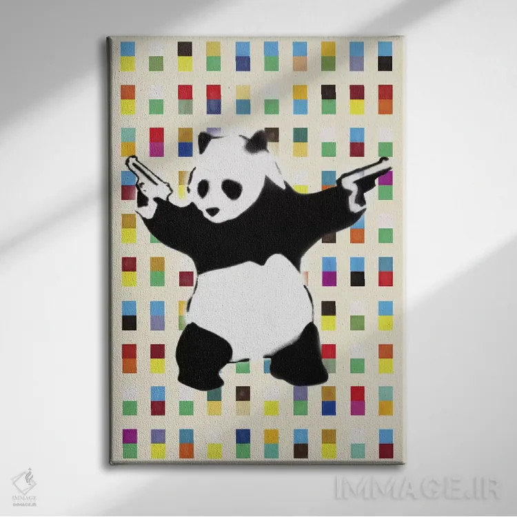 تابلو پاندای مسلح نقطهای روشن اثر هنرمند ناشناس - نمای روبهرو روی دیوار