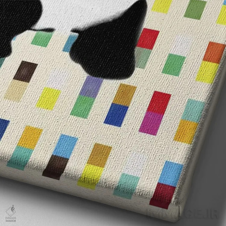 تابلو پاندای مسلح نقطهای روشن اثر هنرمند ناشناس - نمای نزدیک بافت بوم