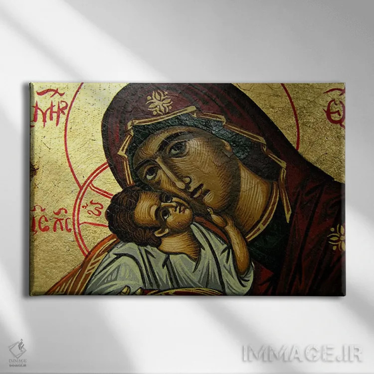 تابلو آیکون مسیحی مریم مقدس اثر هنرمند ناشناس - نمای روبهرو روی دیوار