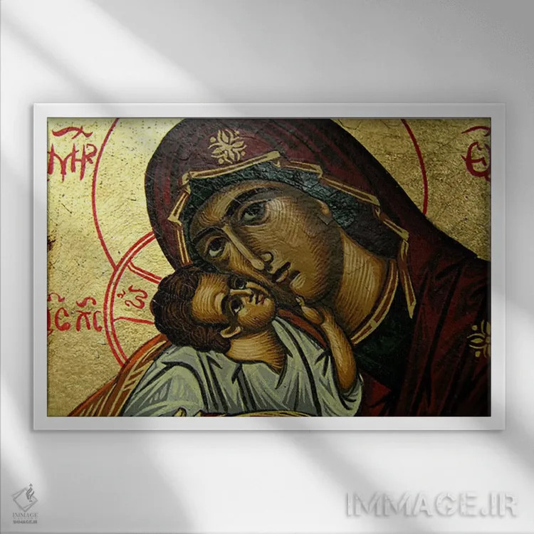 تابلو آیکون مسیحی مریم مقدس اثر هنرمند ناشناس - نمای قابدار سفید