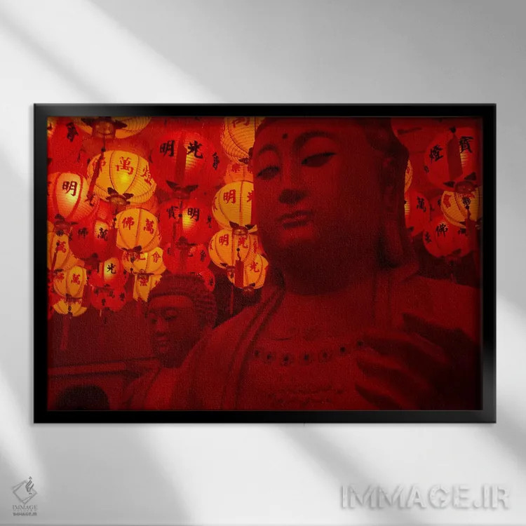 تابلو مجسمه بودا اثر هنرمند ناشناس - نمای قابدار مشکی