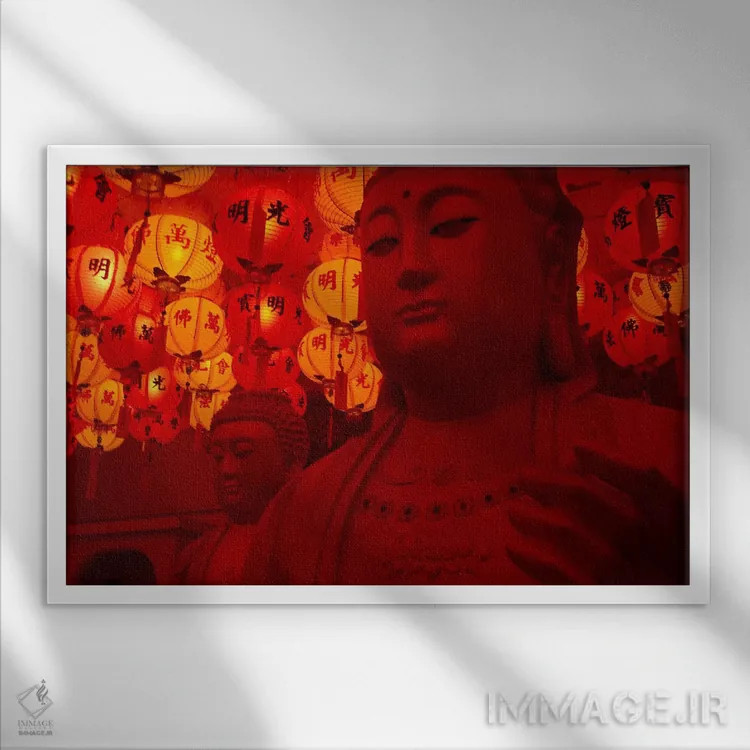 تابلو مجسمه بودا اثر هنرمند ناشناس - نمای قابدار سفید