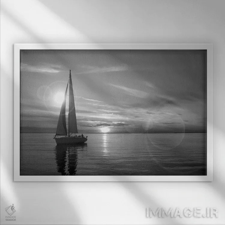تابلو قایق بادبانی اثر هنرمند ناشناس - نمای قابدار سفید