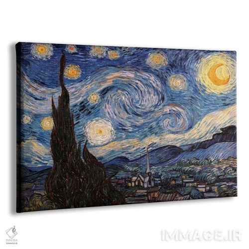 تابلو شب پرستاره اثر ونسان ون گوگ (نقاش مشهور هلندی پستامپرسیونیسم) - نمای پرسپکتیو محصول