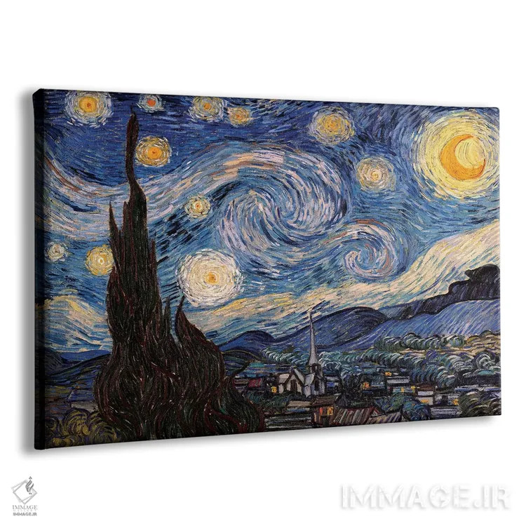 تابلو شب پرستاره اثر ونسان ون گوگ (نقاش مشهور هلندی پستامپرسیونیسم) - نمای پرسپکتیو محصول