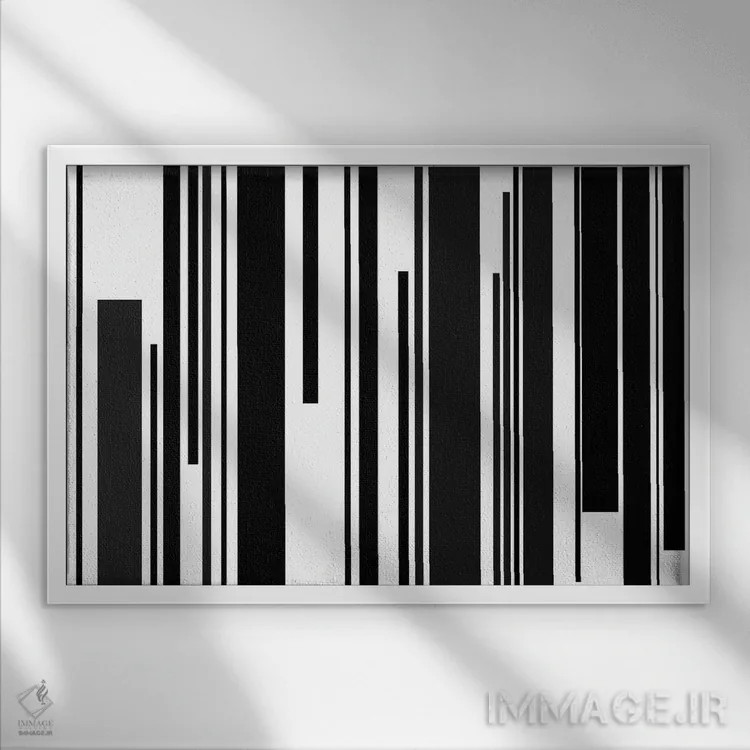 تابلو کلیدهای پیانوی سیاه و سفید اثر فایو بای فایو کالکتیو - نمای قابدار سفید