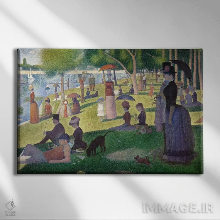 تابلو بعدازظهر یکشنبه در جزیرهٔ لاگرانژات اثر ژرژ سورا (نقاش نئوامپرسیونیست فرانسوی) - نمای روبهرو روی دیوار