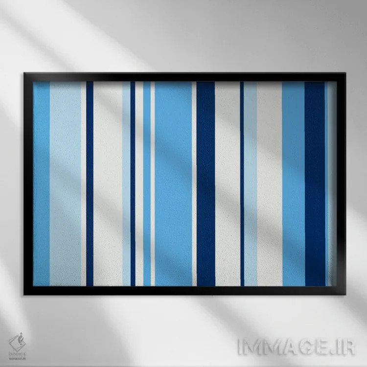 تابلو آبی روشن اصیل اثر فایو بای فایو کالکتیو - نمای قابدار مشکی