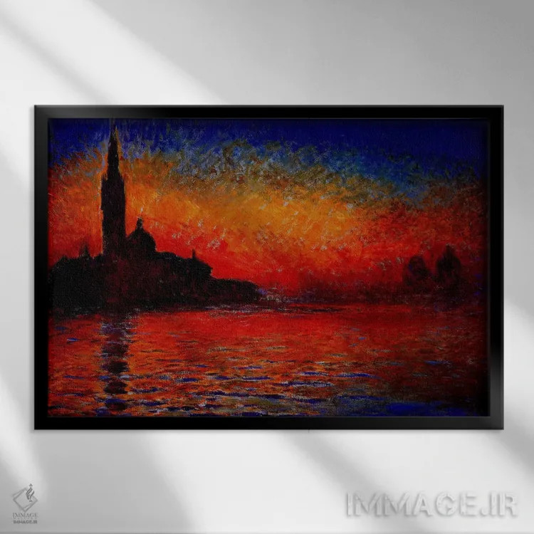 تابلو غروب در ونیز اثر کلود مونه (نقاش معروف فرانسوی) - نمای قابدار مشکی