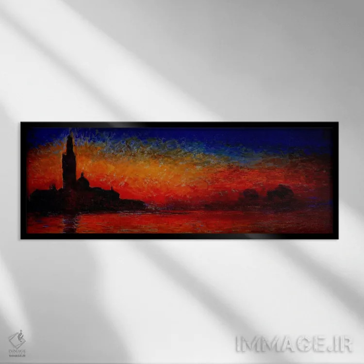 تابلو غروب در ونیز (پانوراما) اثر کلود مونه (نقاش معروف فرانسوی) - نمای قابدار مشکی