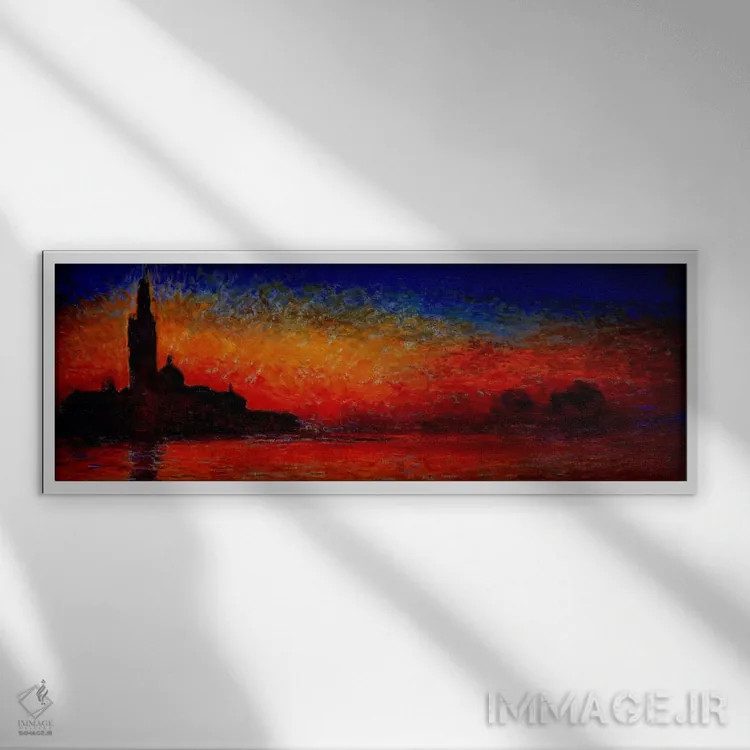 تابلو غروب در ونیز (پانوراما) اثر کلود مونه (نقاش معروف فرانسوی) - نمای قابدار سفید