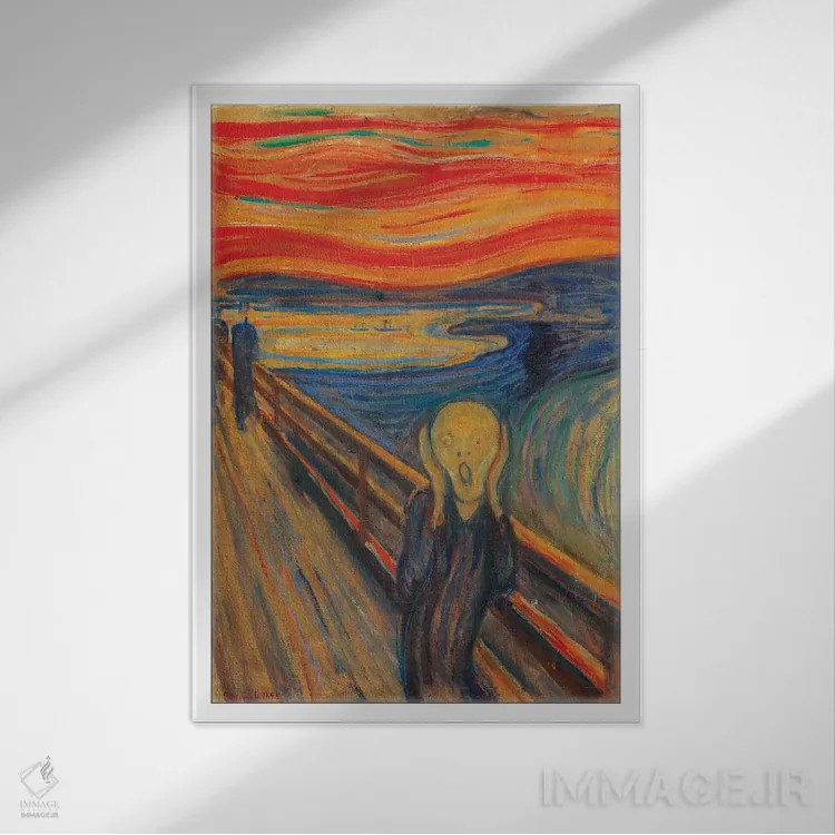 تابلو جیغ (۱۸۹۳، رنگ روغن، تمپرا و پاستل روی مقوا) اثر ادوارد مونک (نقاش نروژی) - نمای قابدار سفید