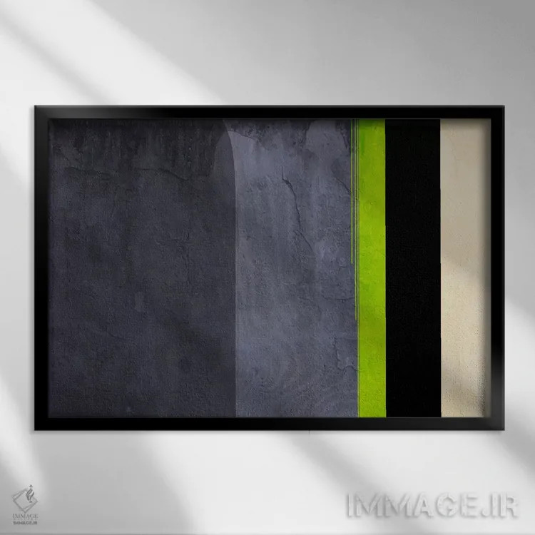 تابلو خاکستری سبز ملون عسلی اثر فایو بای فایو کالکتیو - نمای قابدار مشکی