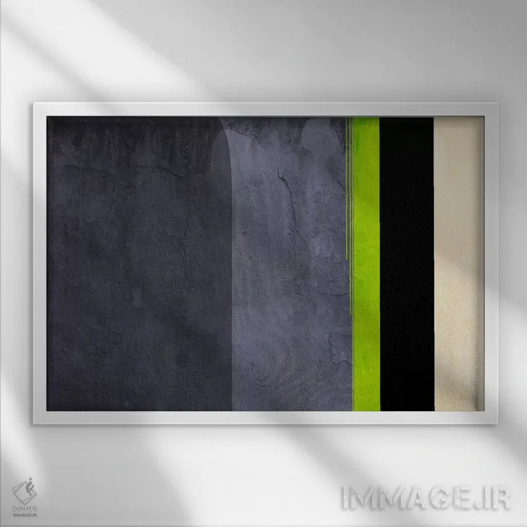 تابلو خاکستری سبز ملون عسلی اثر فایو بای فایو کالکتیو - نمای قابدار سفید