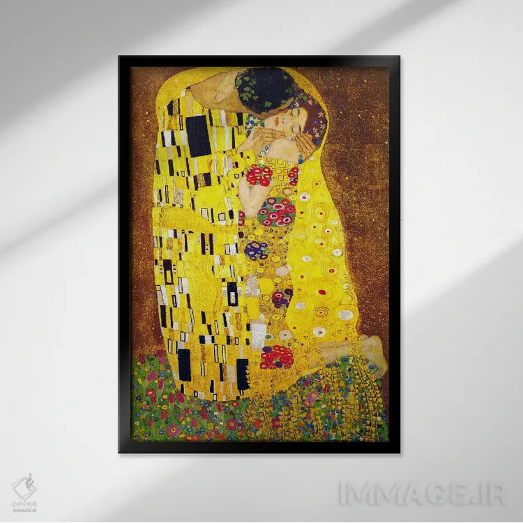 تابلو بوسه اثر گوستاو کلیمت - نمای قابدار مشکی