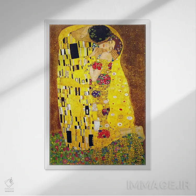 تابلو بوسه اثر گوستاو کلیمت - نمای قابدار سفید