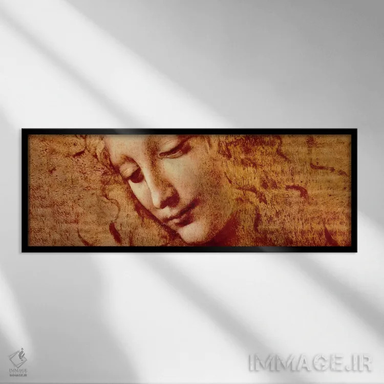 تابلو سر زنانه (پانوراما) اثر لئوناردو داوینچی (نقاش و مخترع ایتالیایی) - نمای قابدار مشکی