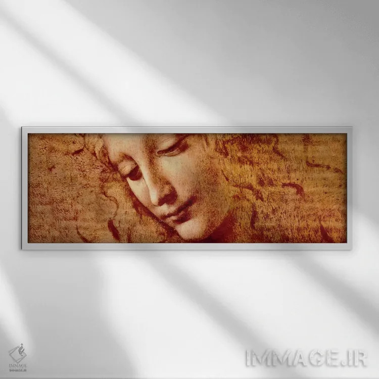 تابلو سر زنانه (پانوراما) اثر لئوناردو داوینچی (نقاش و مخترع ایتالیایی) - نمای قابدار سفید