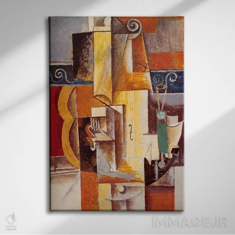 تابلو ویولن و گیتار اثر پابلو پیکاسو - نمای روبهرو روی دیوار