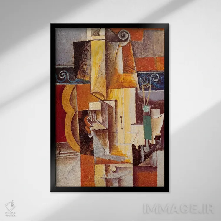 تابلو ویولن و گیتار اثر پابلو پیکاسو - نمای قابدار مشکی