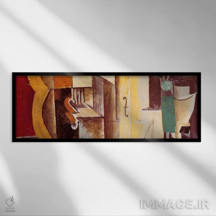 تابلو ویولن و گیتار (پانوراما) اثر پابلو پیکاسو - نمای قابدار مشکی