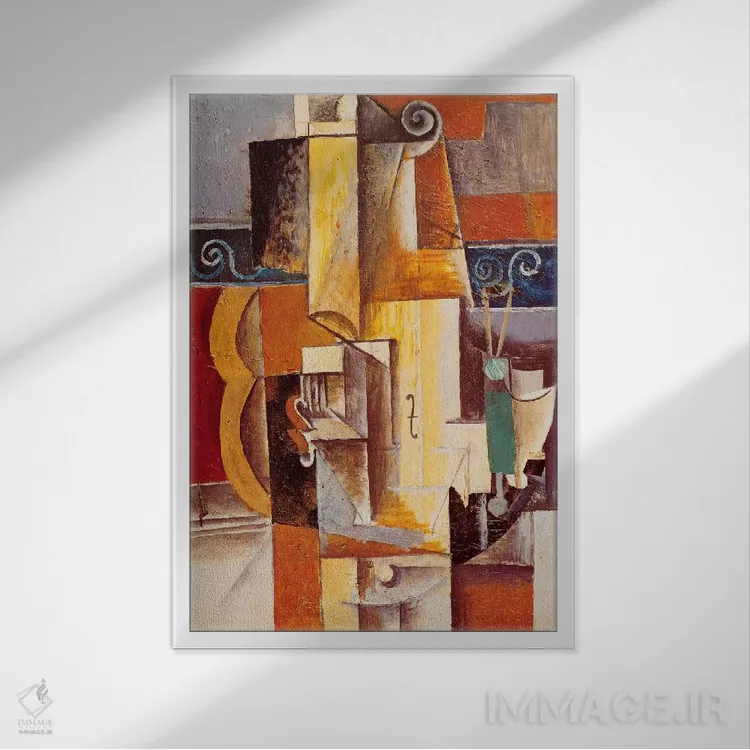 تابلو ویولن و گیتار اثر پابلو پیکاسو - نمای قابدار سفید